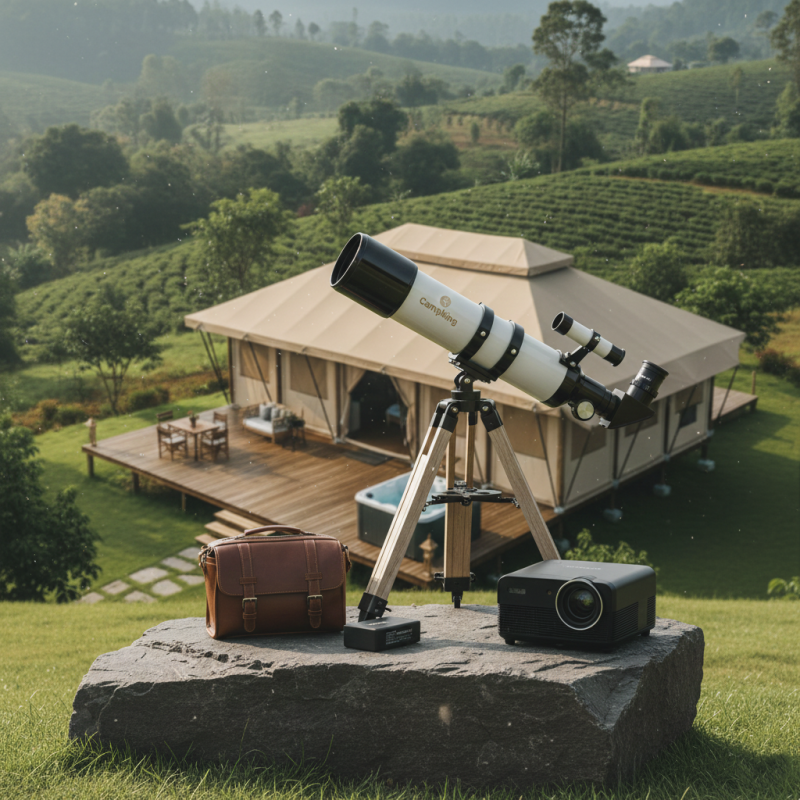 View of Telescope for Glamping Resorts Dome Tents and Outdoor Cabins Campking ...